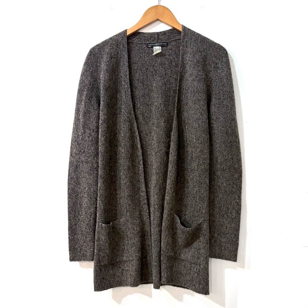 Peruvian Connection Brown Mix Boyfriend Open Front Cardigan Pockets Alpaca Small